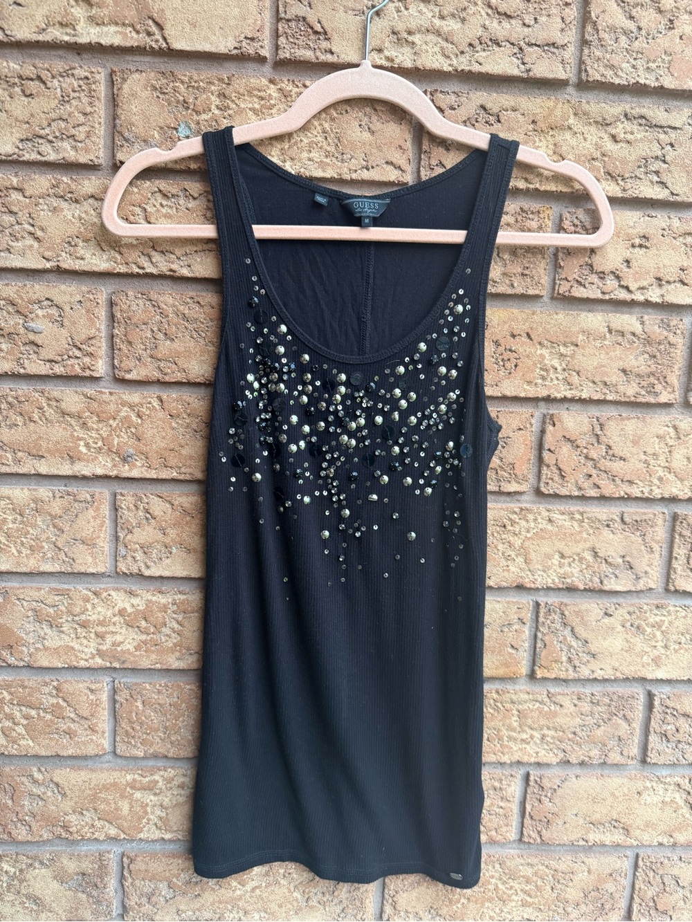 💫10/$25 • Guess Black Beaded Scoop Neck Sleeveless Tank Top